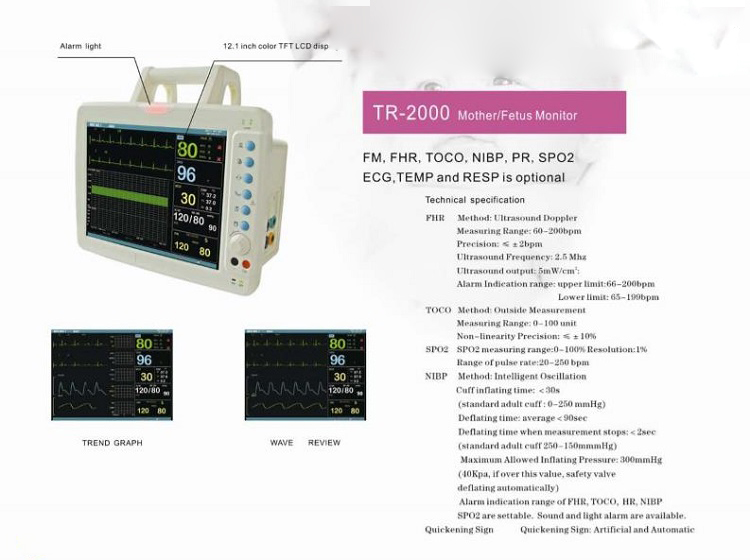 RT-2000 12 inch touch  screen color display fetal mother portable monitor with CE certificated price